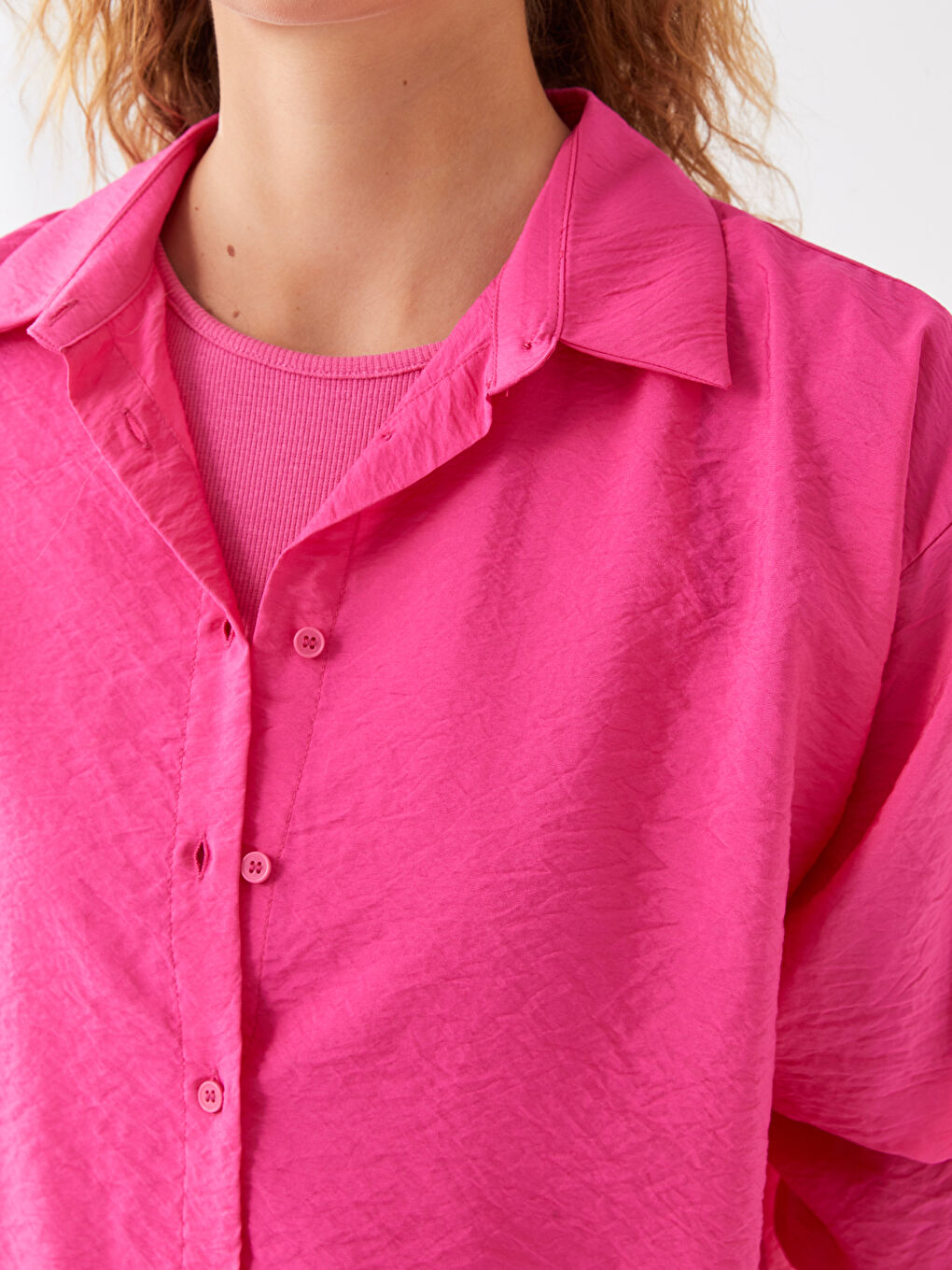 Fuşya Düz Uzun Kollu Aerobin Kadın Gömlek-3