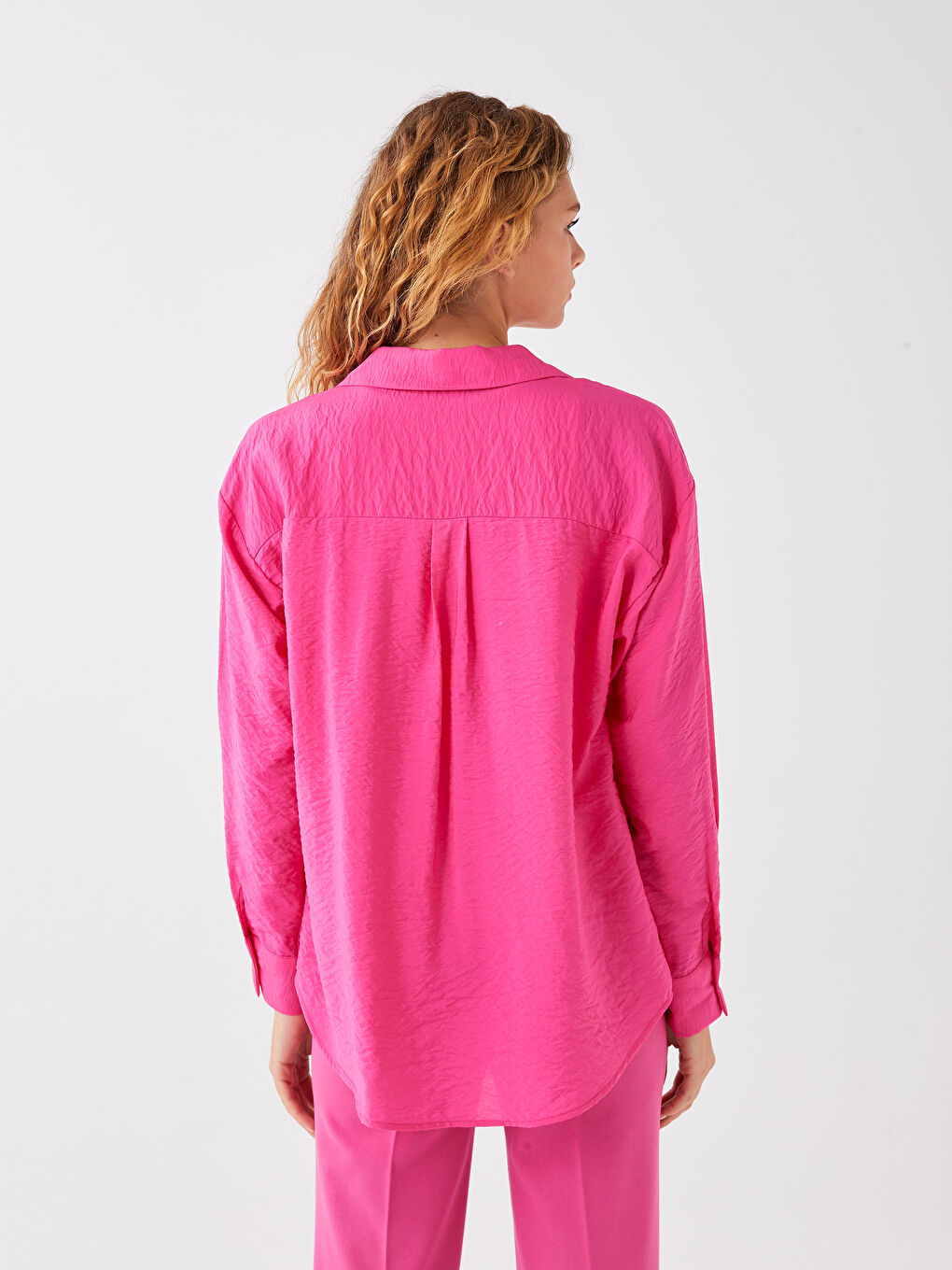 Fuşya Düz Uzun Kollu Aerobin Kadın Gömlek-4