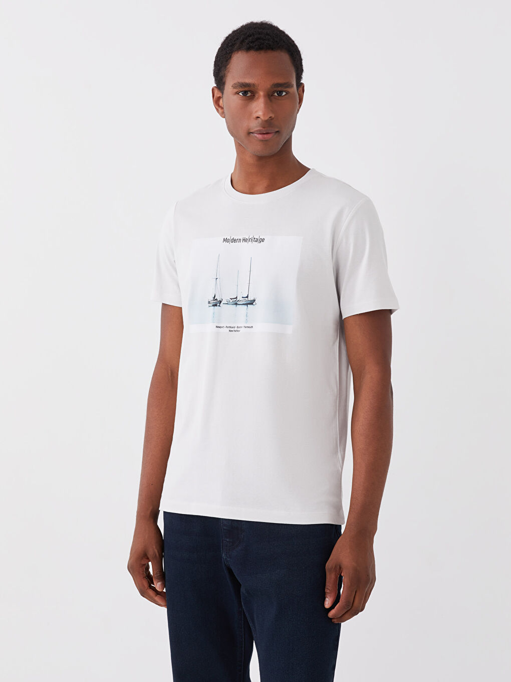 تيشيرت رجالي ياقة دائرية كم قصير مطبوع قطن ممشط