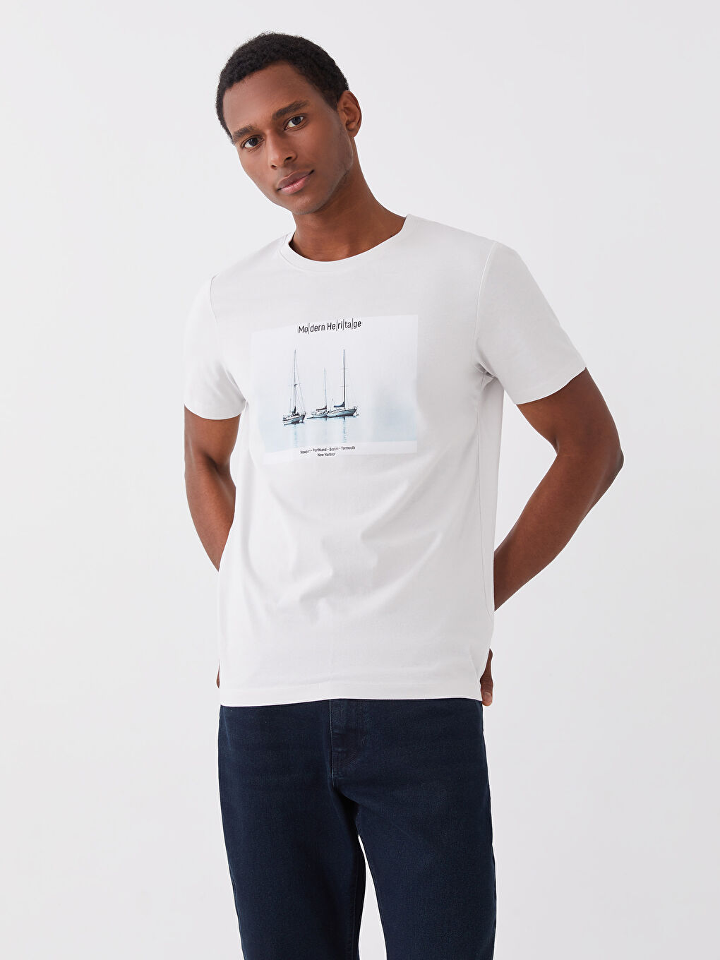 تيشيرت رجالي ياقة دائرية كم قصير مطبوع قطن ممشط-1