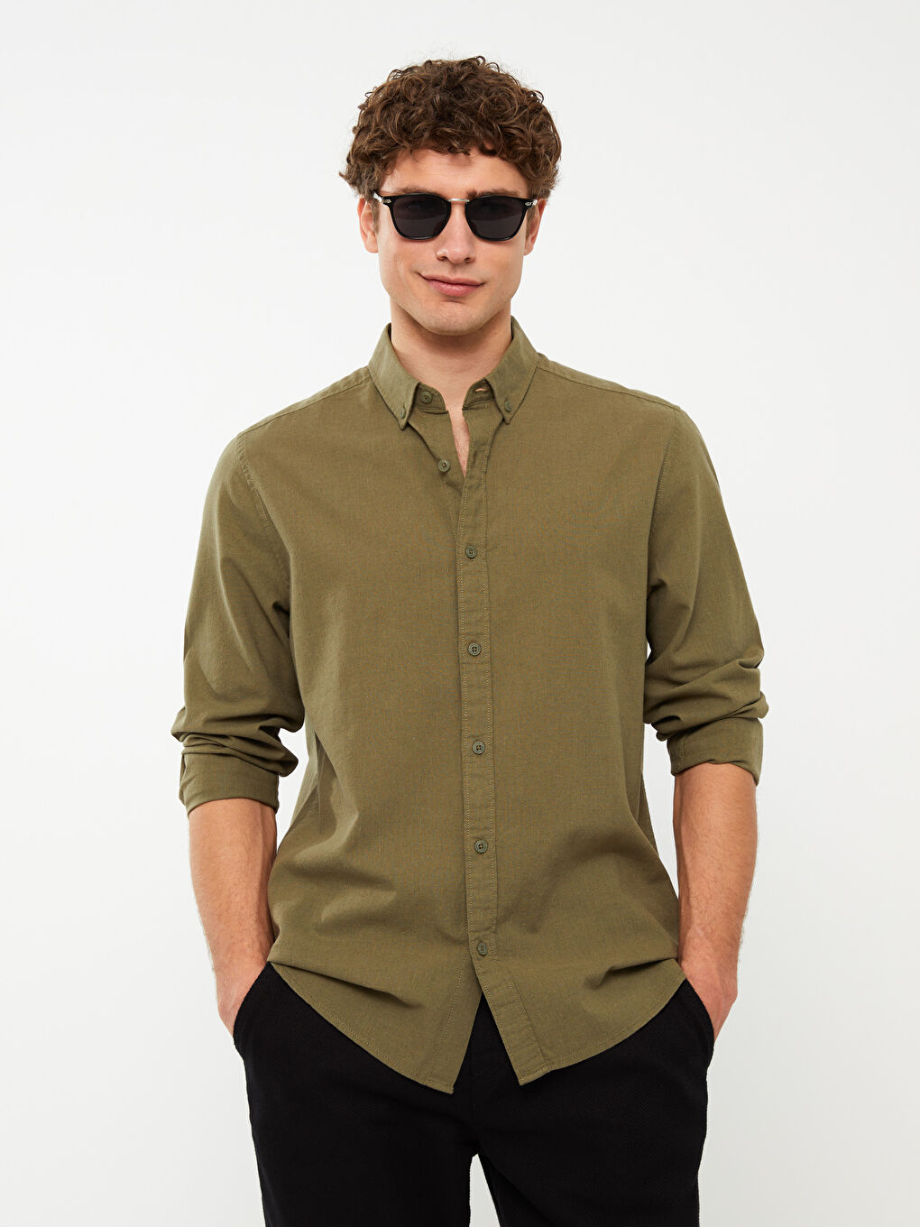 Regular Fit Long Sleeve Linen Blend Men's Shirt -S3CT68Z8-J2K