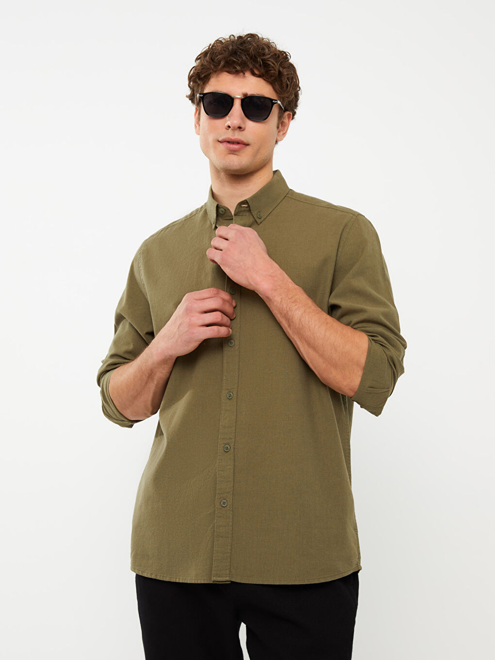 Regular Fit Long Sleeve Linen Blend Men's Shirt -S3CT68Z8-J2K