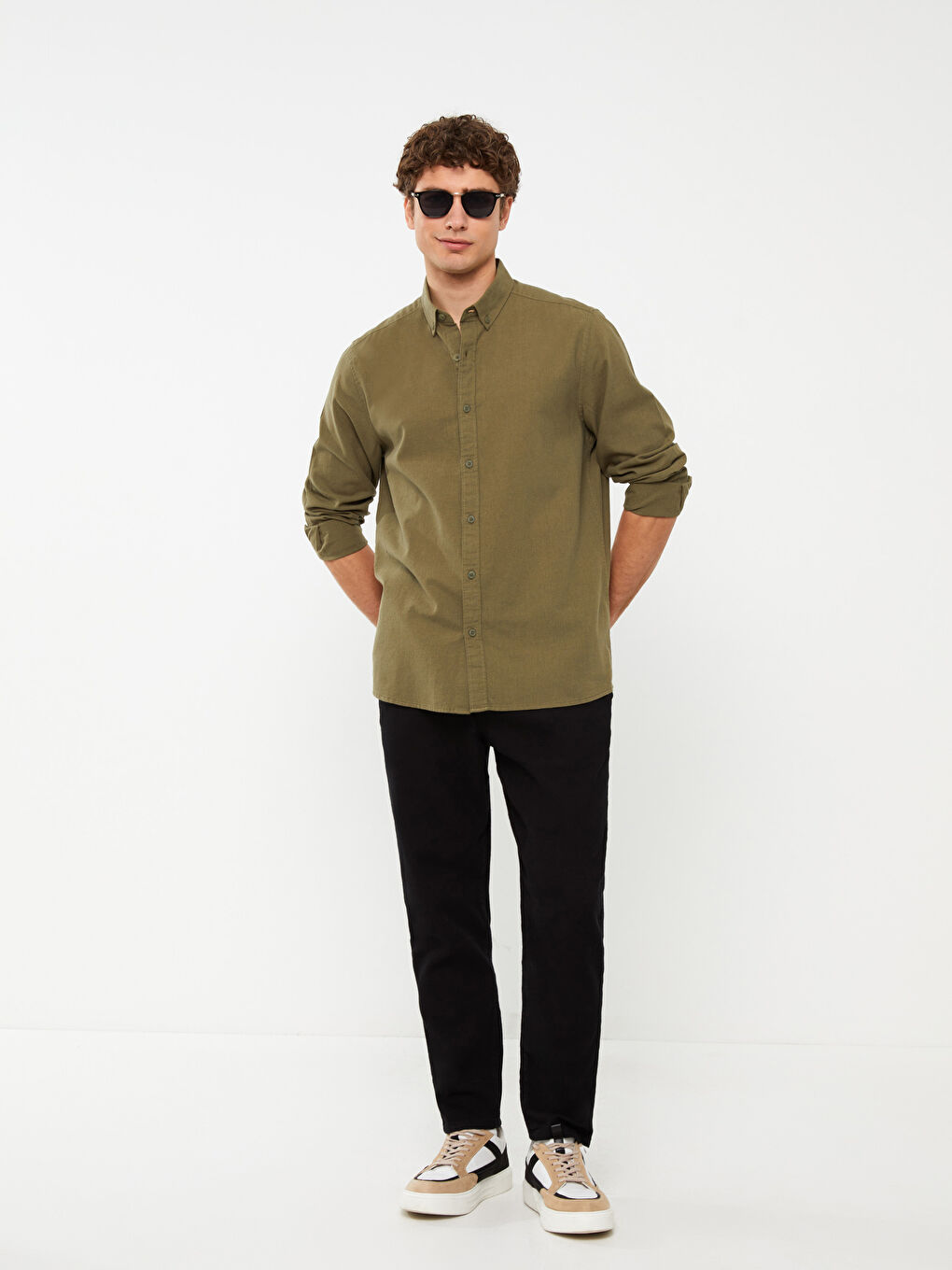 Regular Fit Long Sleeve Linen Blend Men's Shirt -S3CT68Z8-J2K