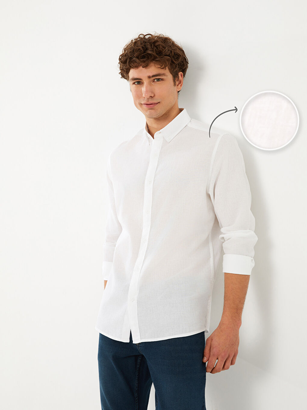 قميص رجالي بأكمام طويلة وخليط كتان بقصة عادية