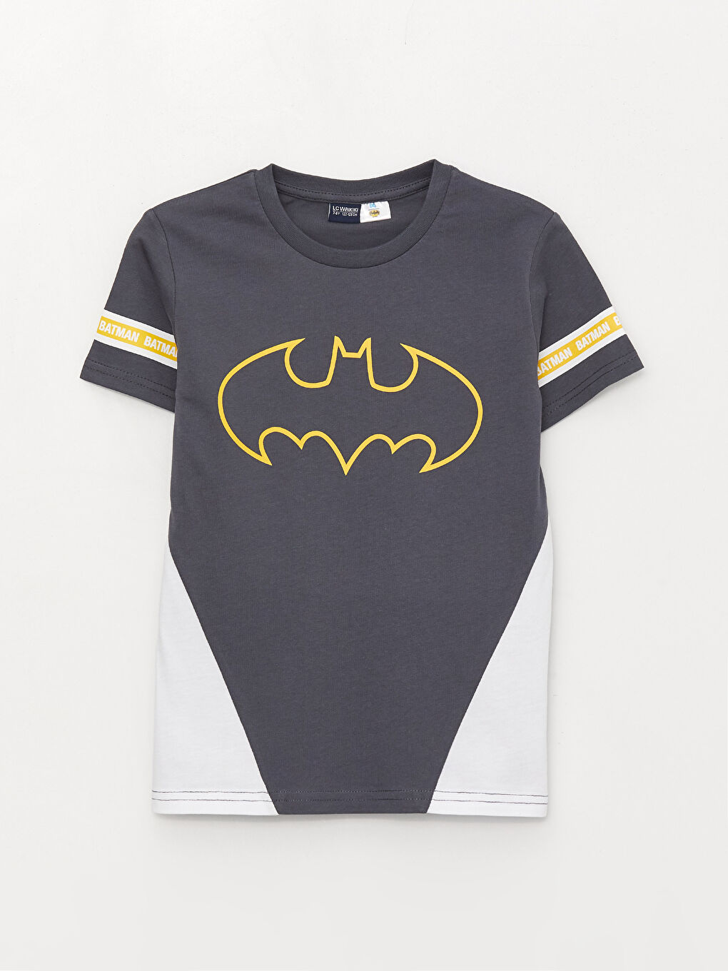 Antrasit Bisiklet Yaka Batman Baskılı Kısa Kollu Erkek Çocuk Tişört