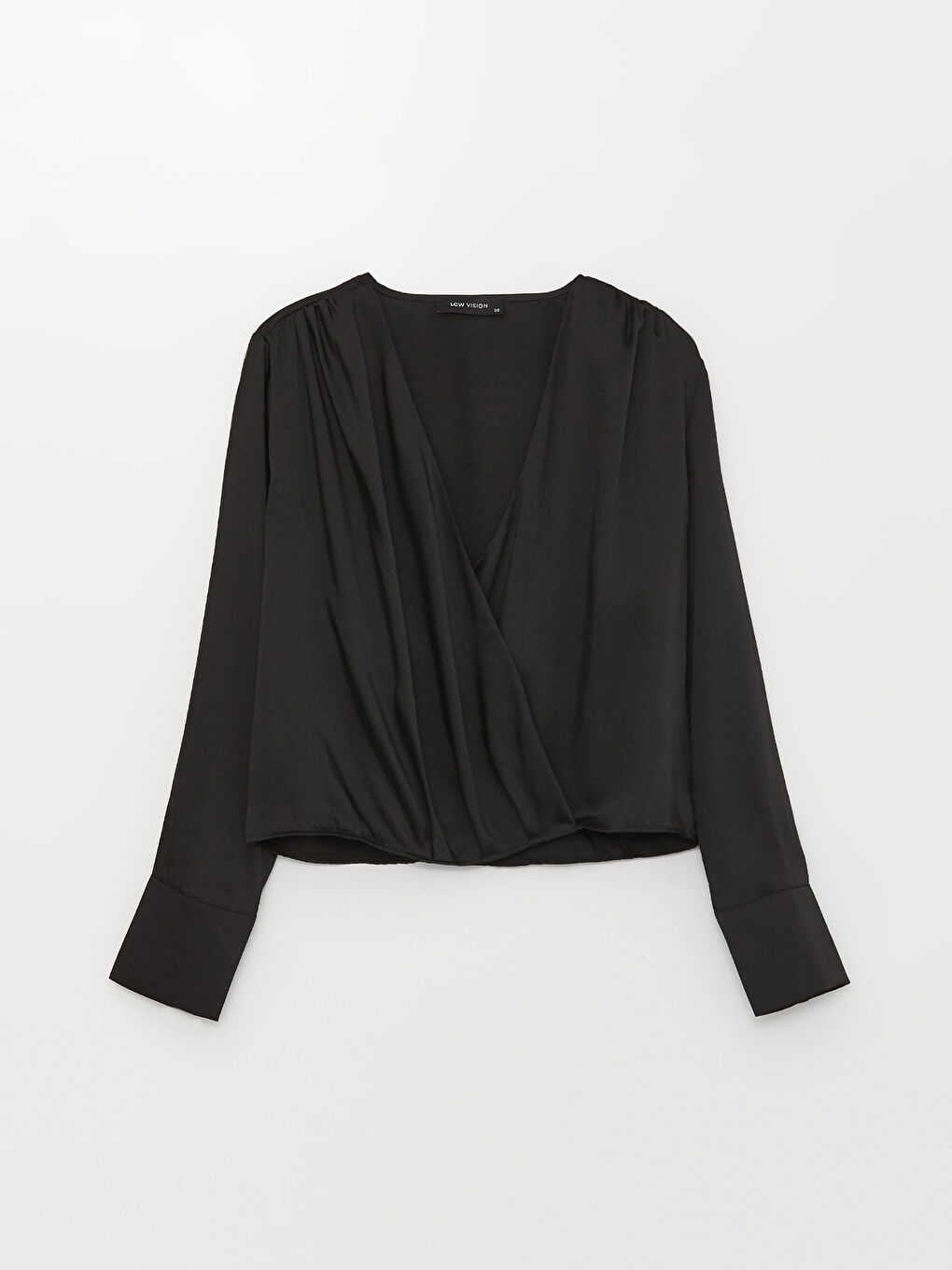 Double Breasted Collar Straight Long Sleeve Women's Satin Blouse-5