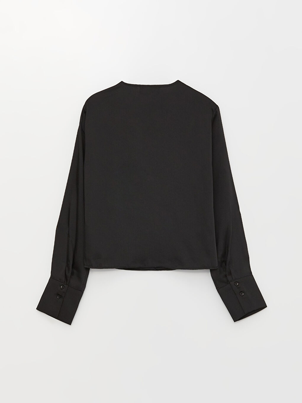 Double Breasted Collar Straight Long Sleeve Women's Satin Blouse-6