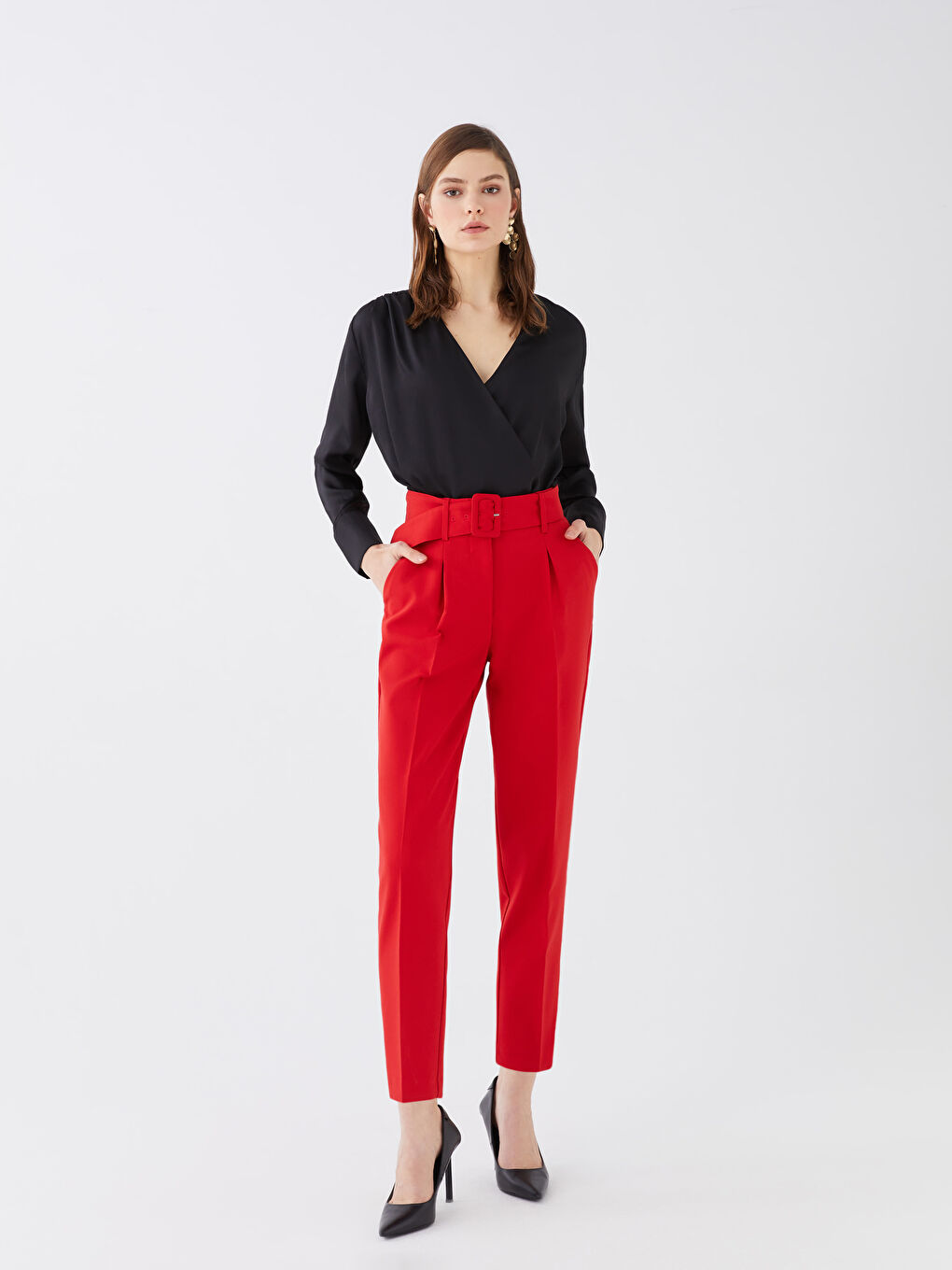 Double Breasted Collar Straight Long Sleeve Women's Satin Blouse-1