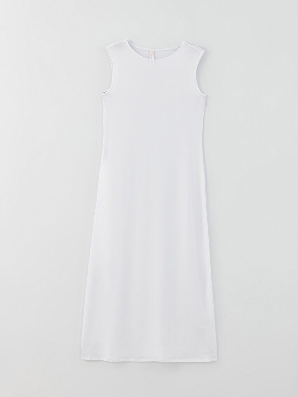 Beyaz Kadın Bisiklet Yaka Düz Elbise Astarı