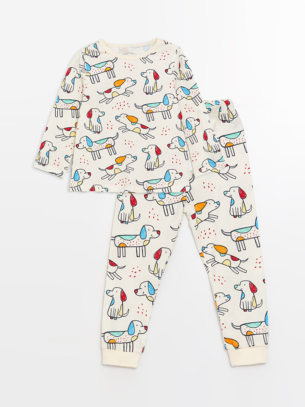 Ekru Bisiklet Yaka Baskılı Erkek Bebek Pijama Takım