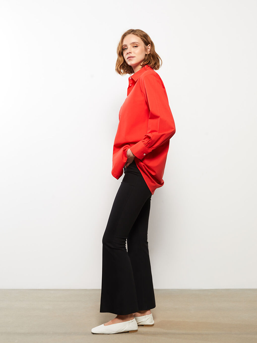 Tunique Chemise Unie en Popeline pour Femmes-2