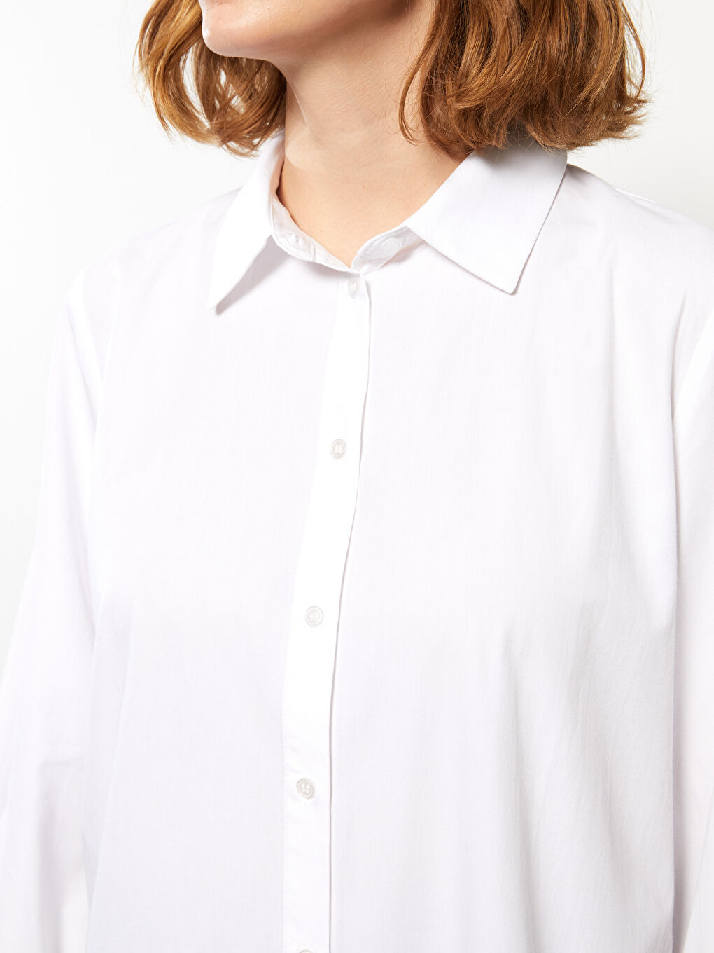 Beyaz Düz Poplin Kadın Gömlek Tunik-3