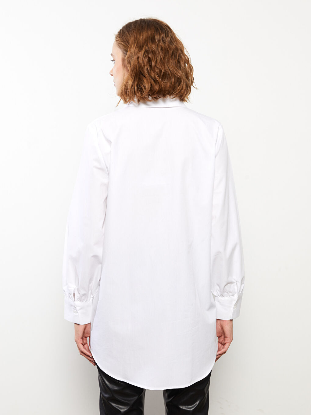 Beyaz Düz Poplin Kadın Gömlek Tunik-4