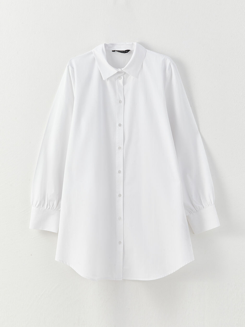 Beyaz Düz Poplin Kadın Gömlek Tunik-5