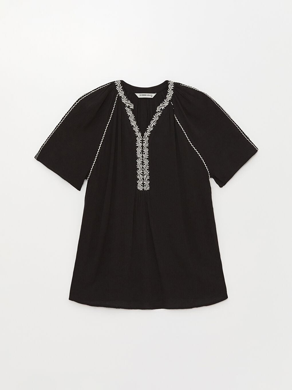 Women Crew Neck Embroidered Short Sleeve Blouse -S3CT98Z8-CVL