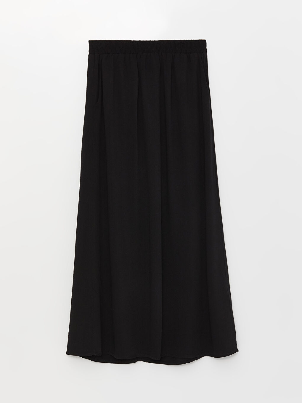 Siyah Kadın Beli Lastikli Düz Etek-5