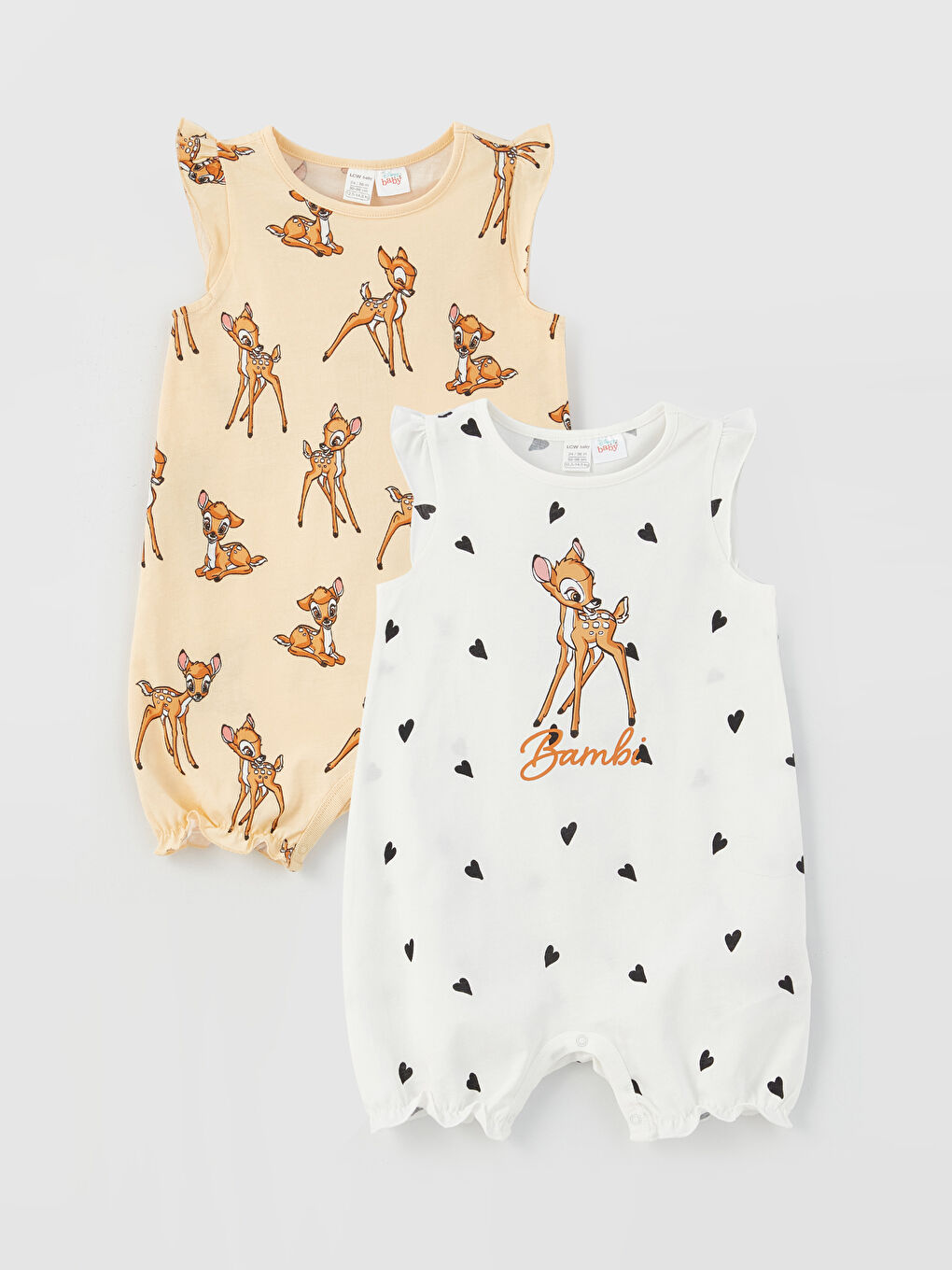 Круглий виріз горловини комбінезони для дівчаток з принтом Бембі 2 упаковки
