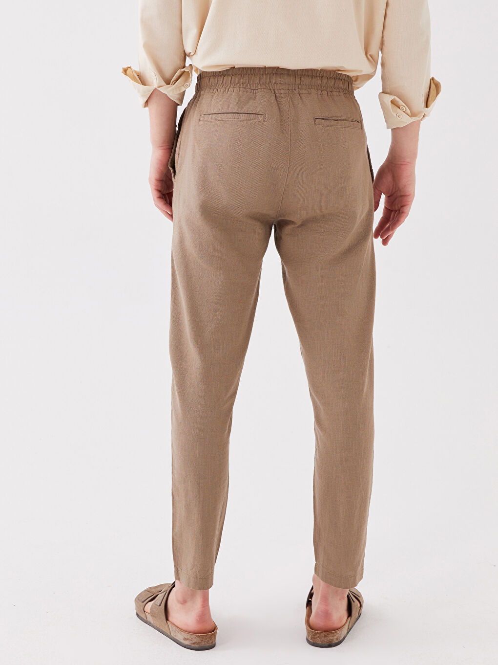 Kahverengi Standart Kalıp Keten Karışımlı Erkek Pantolon-4