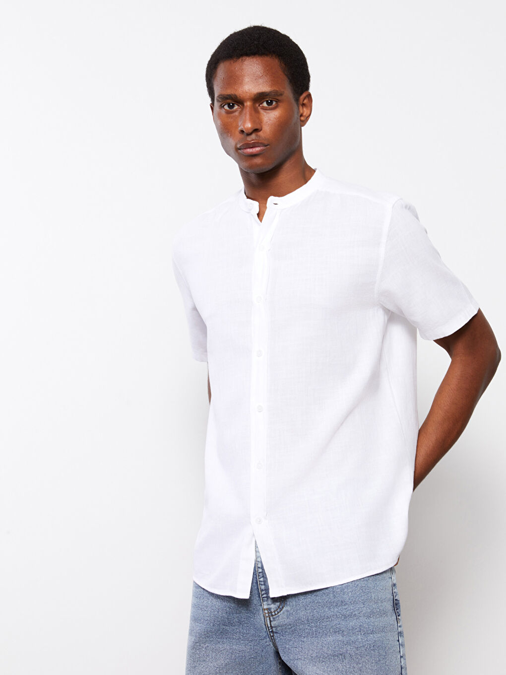 Beyaz Regular Fit Kısa Kollu Erkek Gömlek-1