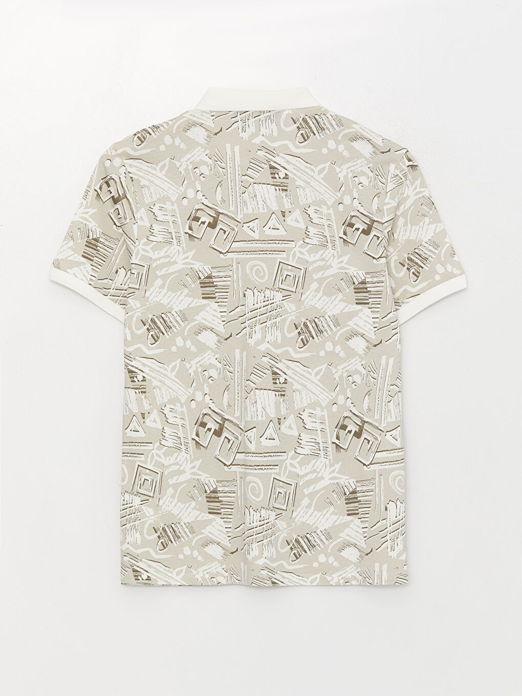 Beyaz Polo Yaka Kısa Kollu Desenli Erkek Tişört-6