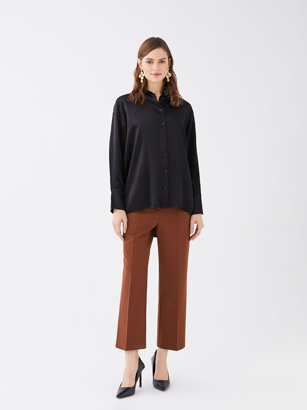 LCW Vision Schlichtes Langarm-Satinhemd für Damen -S3CU47Z8-CVL