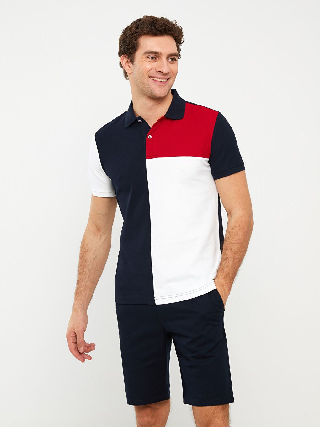 Karışık Polo Yaka Kısa Kollu Renk Bloklu Erkek Tişört