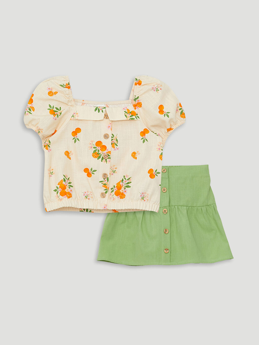 Square Collar Short Sleeve Printed Baby Girl Blouse and Skirt 2-Pack Set