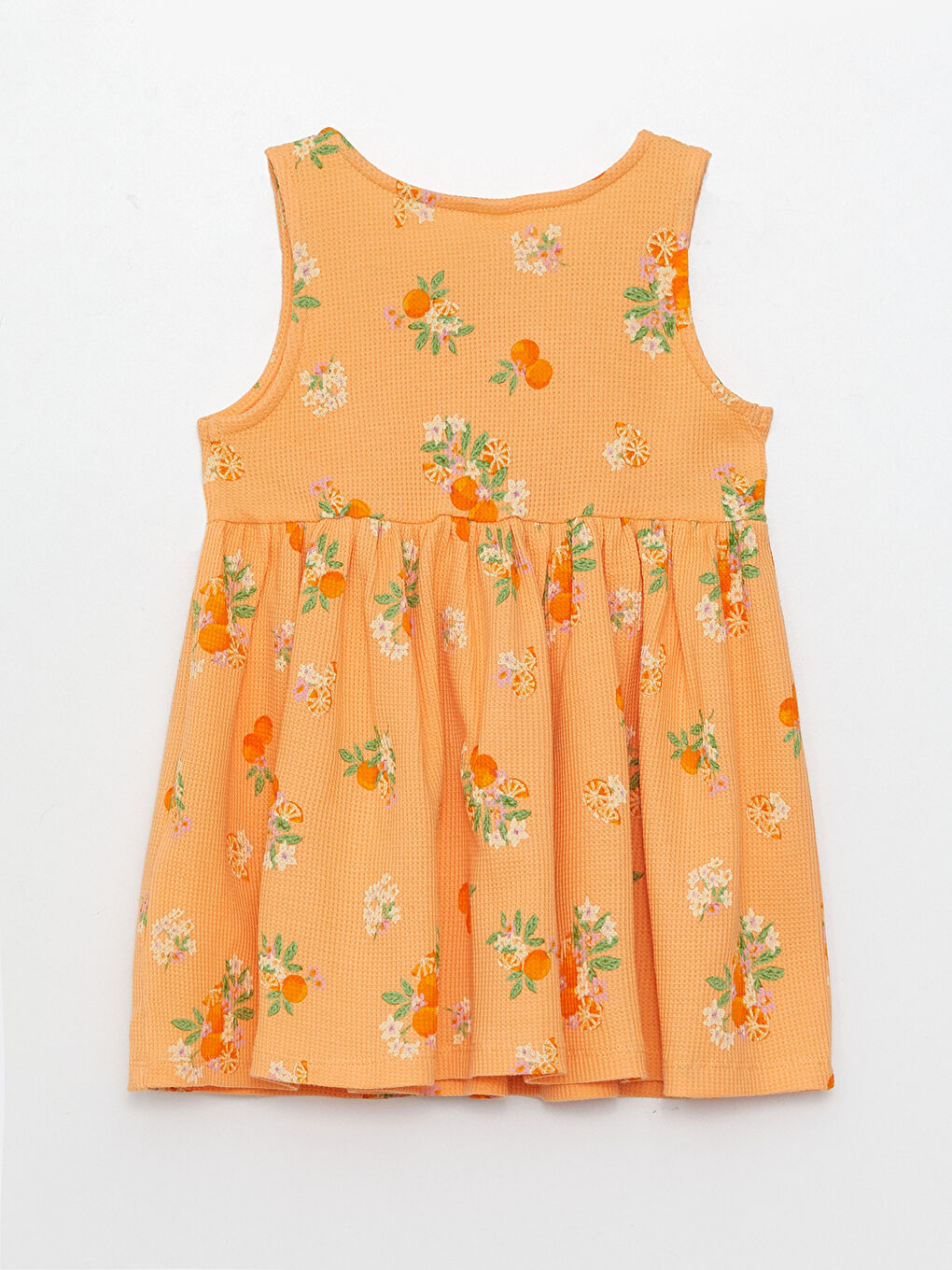 Turuncu V Yaka Baskılı Kız Bebek Elbise ve Saç Bandı 2'li-1