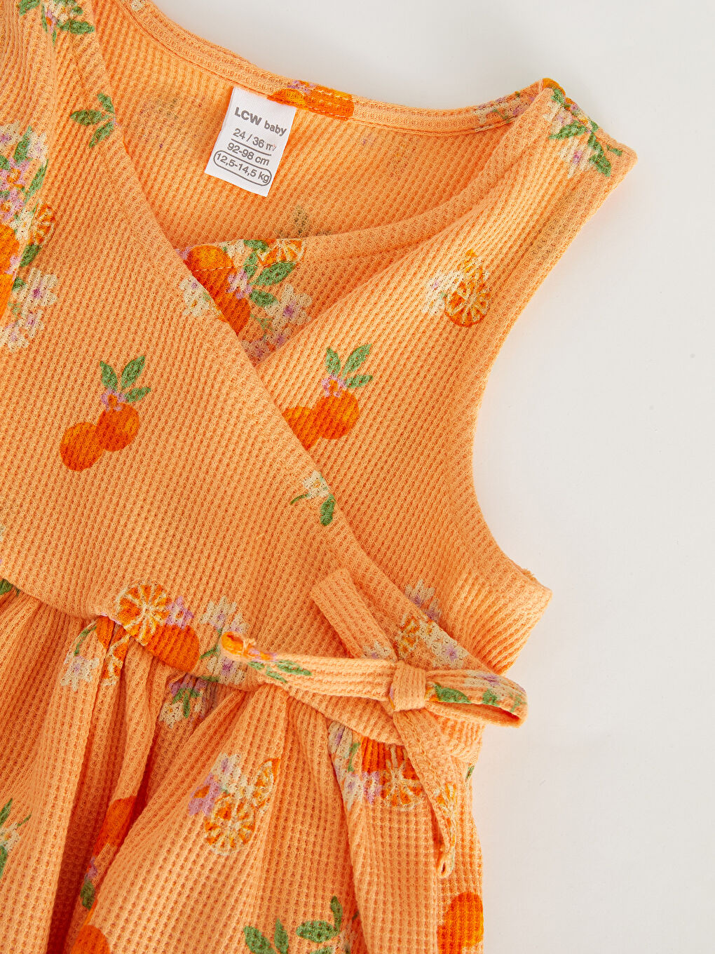 Turuncu V Yaka Baskılı Kız Bebek Elbise ve Saç Bandı 2'li-2