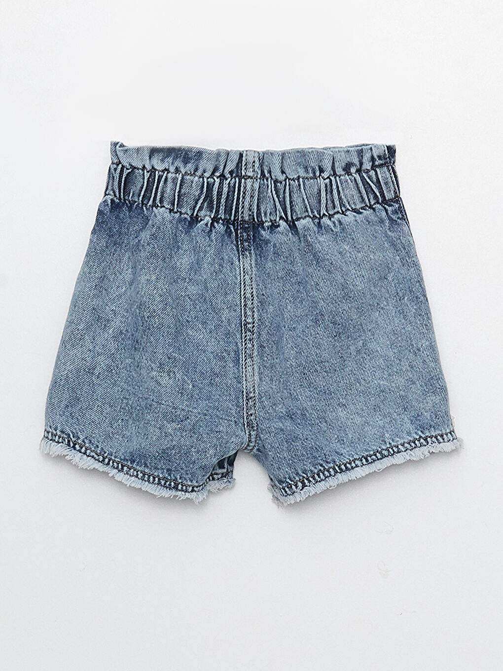 Mavi Beli Lastikli Nakışlı Kız Bebek Jean Şort Etek-1