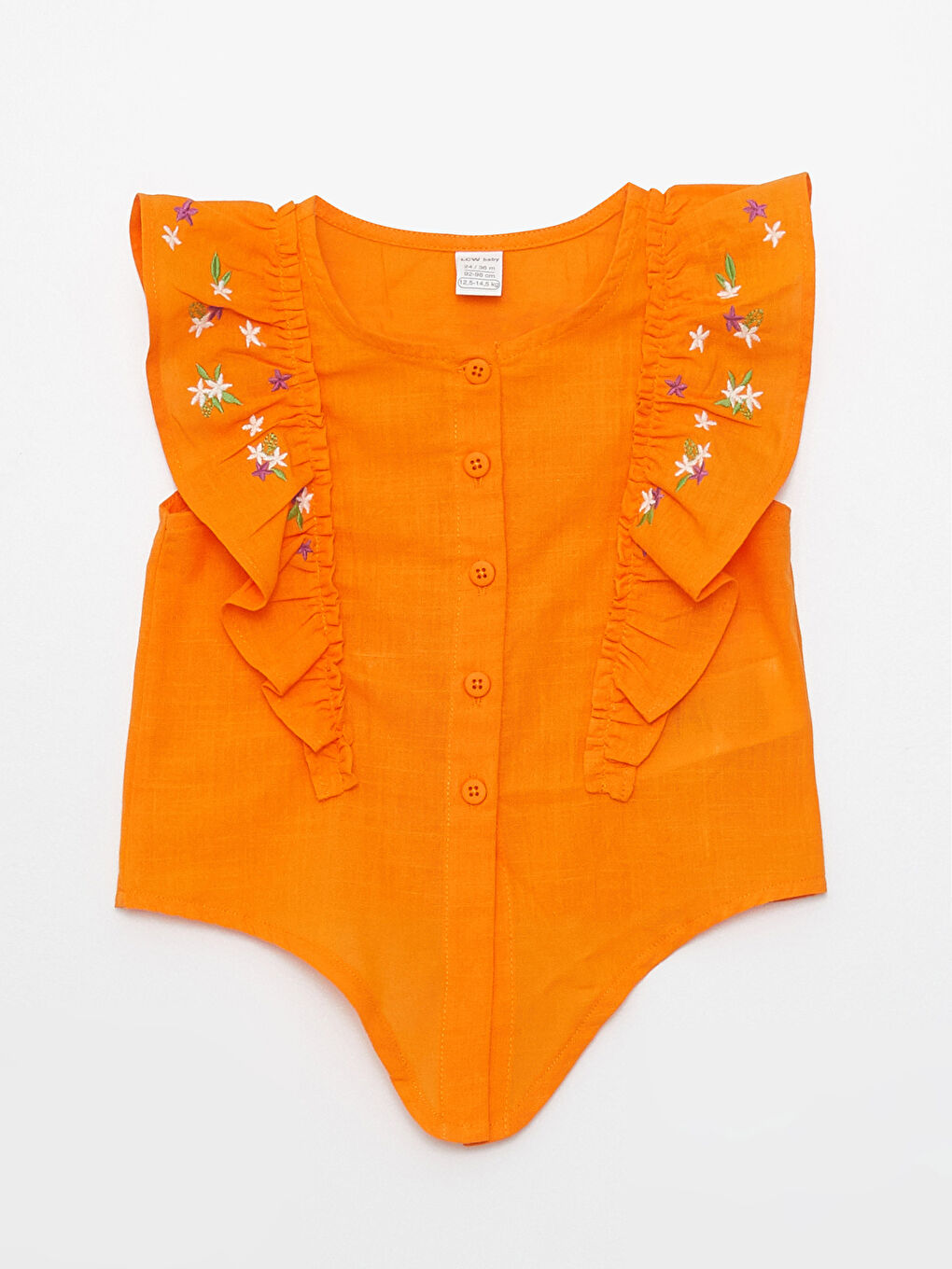 Turuncu Bisiklet Yaka Nakış Detaylı Kız Bebek Gömlek