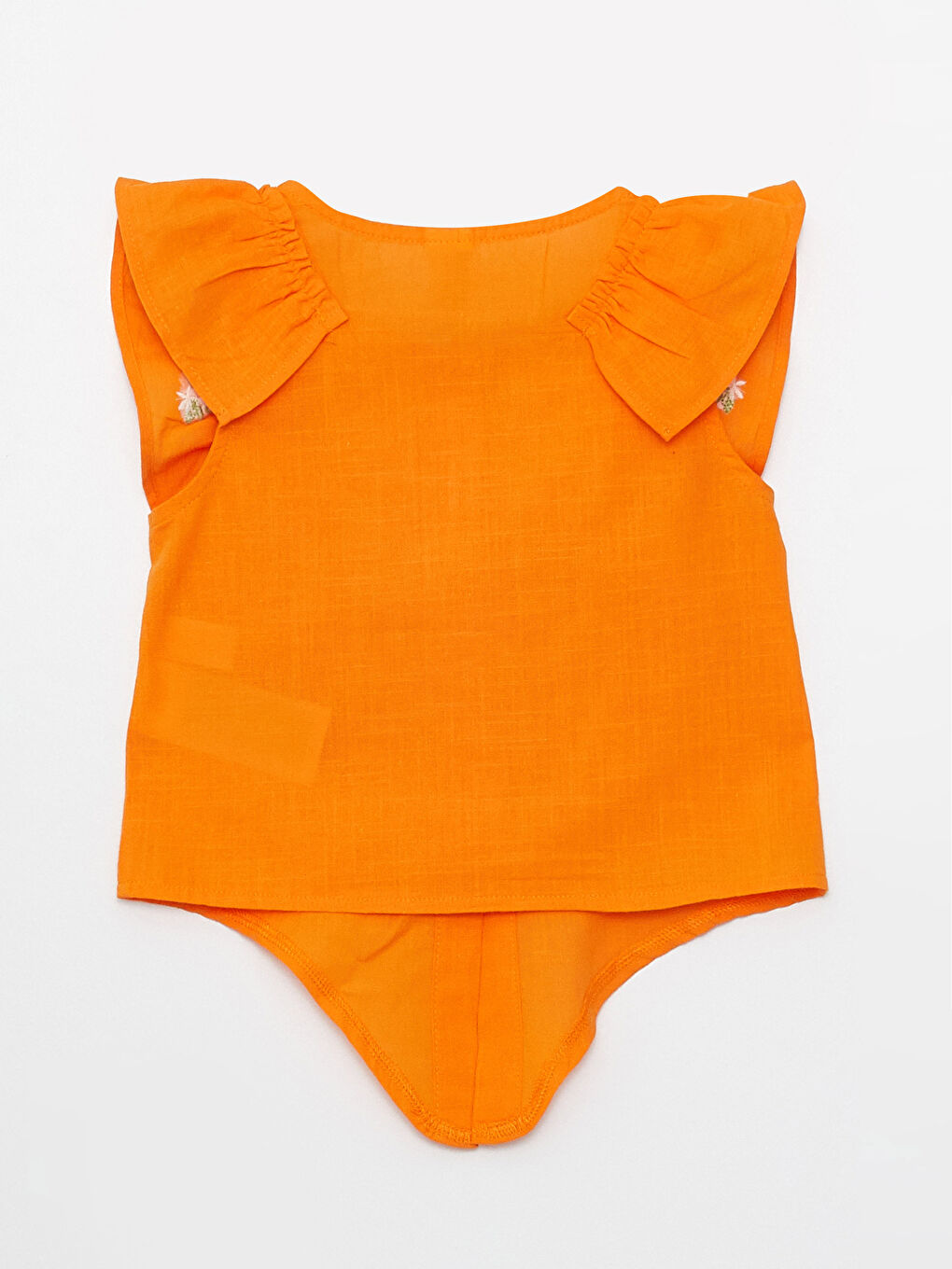 Turuncu Bisiklet Yaka Nakış Detaylı Kız Bebek Gömlek-1