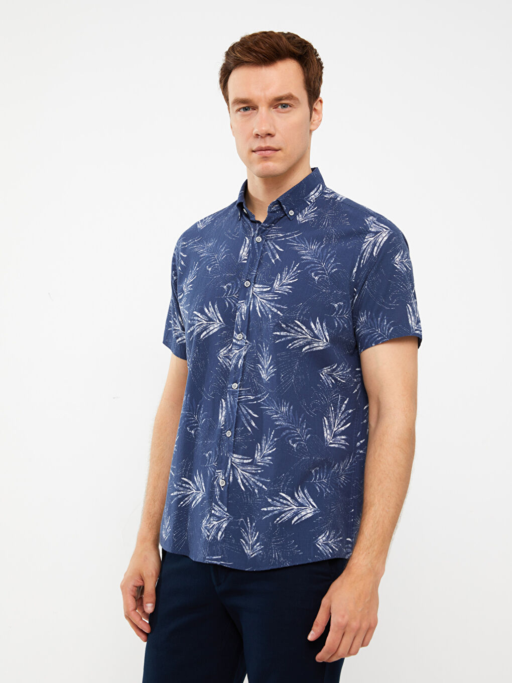 İndigo Slim Fit Kısa Kollu Desenli Poplin Erkek Gömlek-2