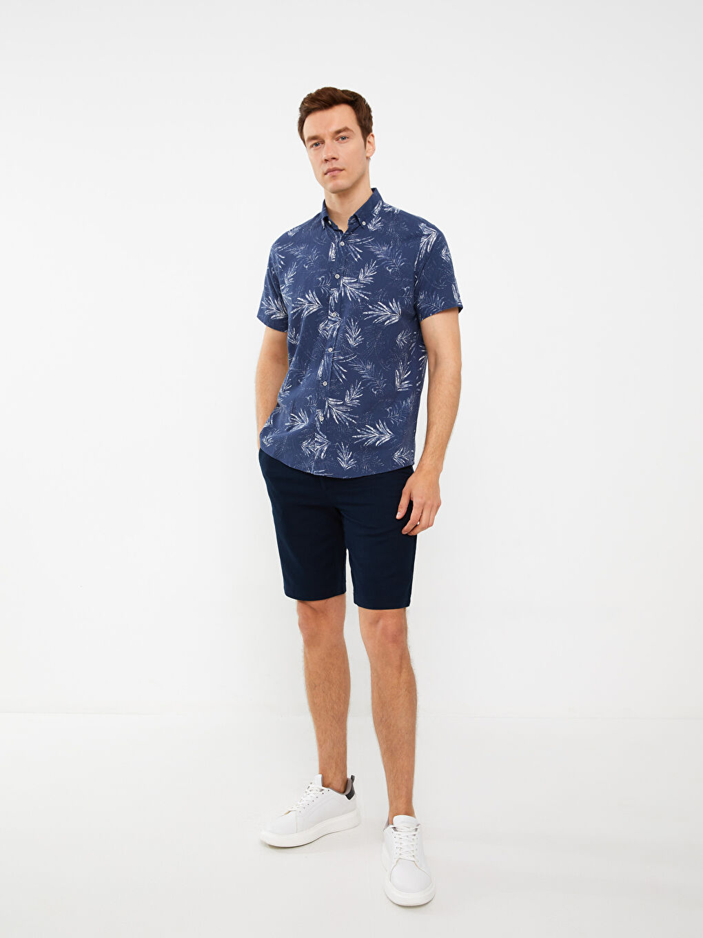 İndigo Slim Fit Kısa Kollu Desenli Poplin Erkek Gömlek-3