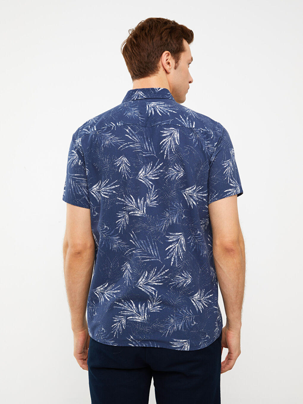 İndigo Slim Fit Kısa Kollu Desenli Poplin Erkek Gömlek-5