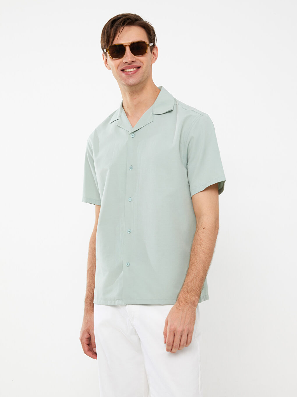 Chemise pour Hommes à Manches Courtes en Viscose Coupe Régulière-1