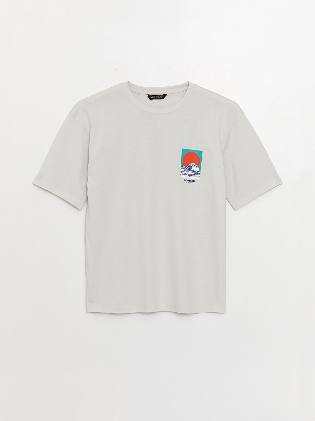 Gri Bisiklet Yaka Kısa Kollu Baskılı Penye Erkek Tişört-5