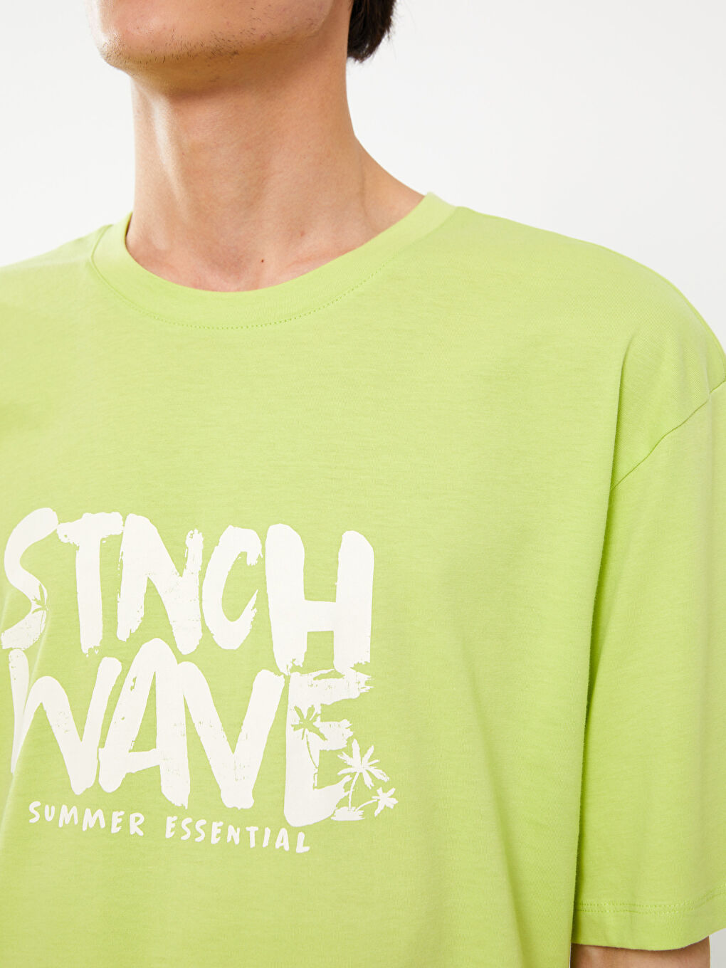 Yeşil Bisiklet Yaka Kısa Kollu Baskılı Penye Erkek Tişört-3