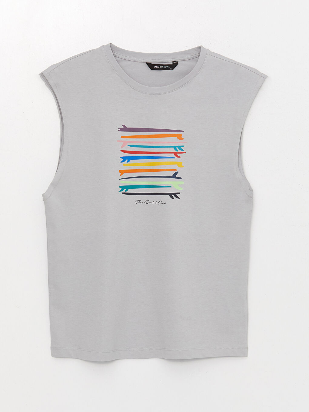 Gri Bisiklet Yaka Baskılı Penye Erkek Kolsuz Tişört-5