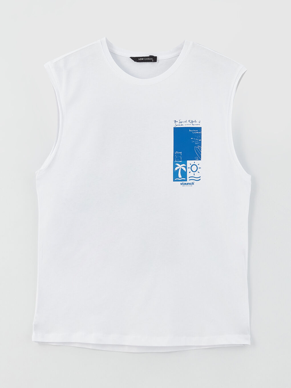 Beyaz Bisiklet Yaka Baskılı Penye Erkek Kolsuz Tişört-6