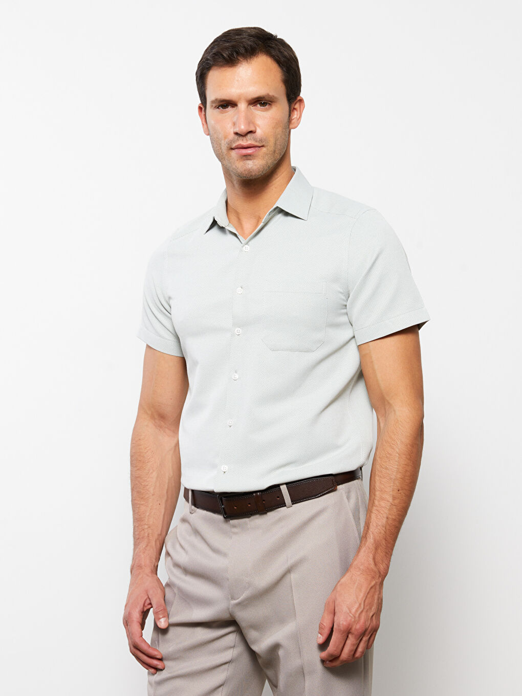 Slim Fit Short Sleeve Dobby Men's Shirt -S3CU86Z8-GYA