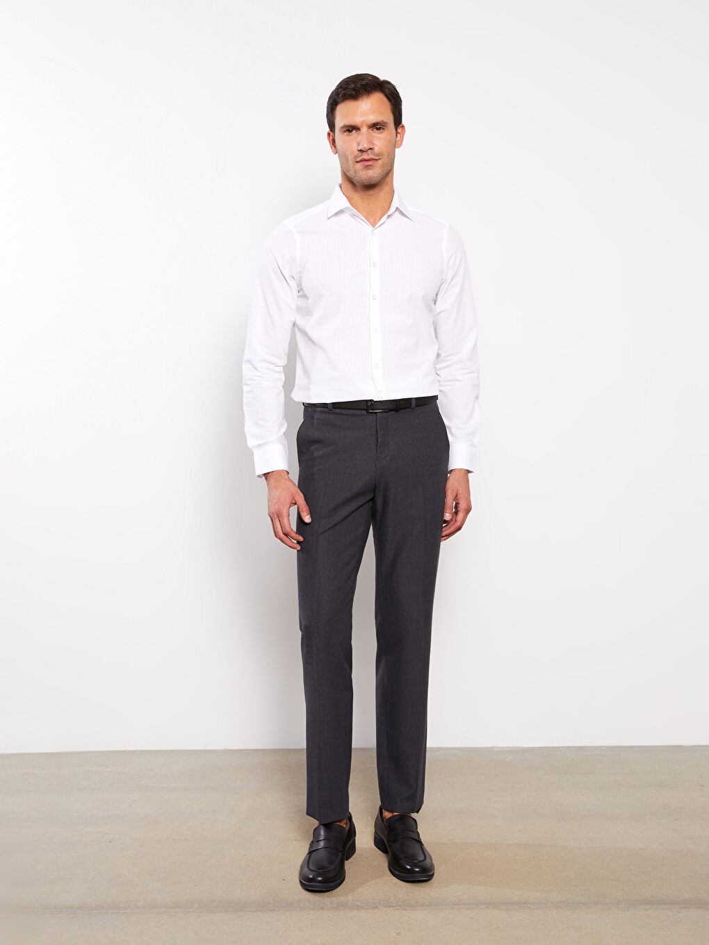 Beyaz Slim Fit Uzun Kollu Çizgili Poplin Erkek Gömlek-2