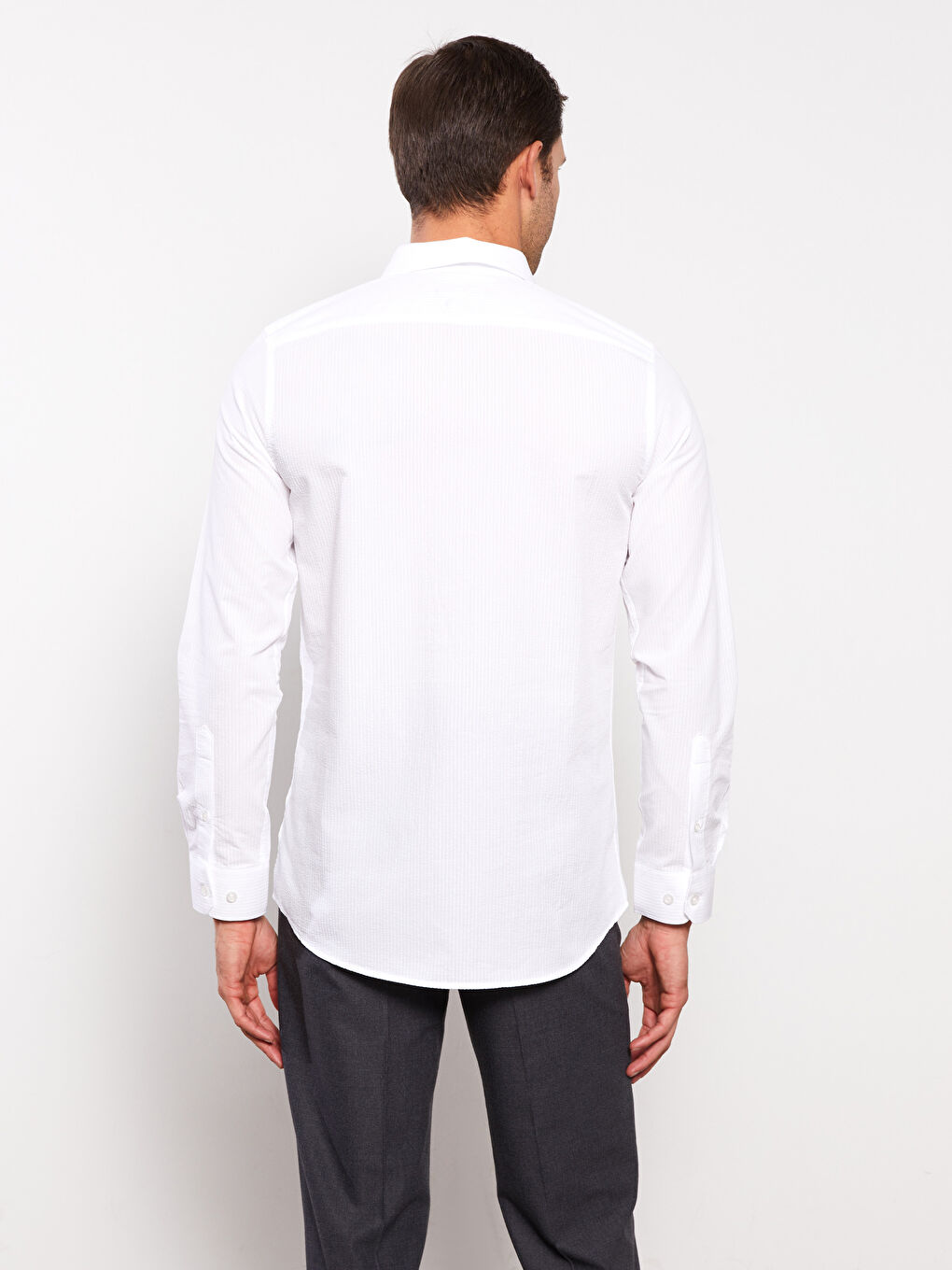 Beyaz Slim Fit Uzun Kollu Çizgili Poplin Erkek Gömlek-4