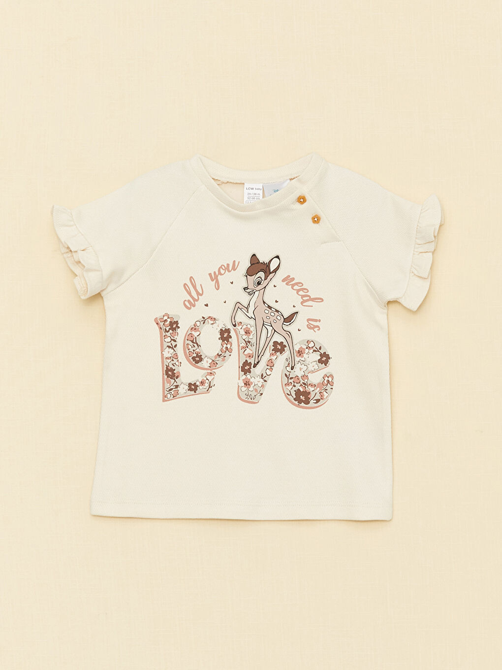 Crew Neck Short Sleeved Bambi Printed Baby Girl T-Shirt and Leggings 2-Pack Set-1