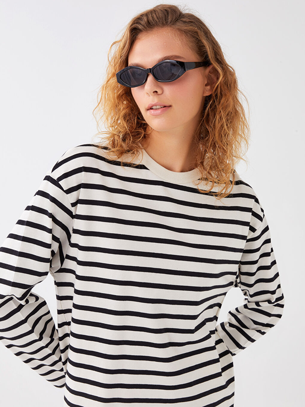 XSIDE Bisiklet Yaka Çizgili Uzun Kollu Kadın Tişört -S3CU93Z8-CVL