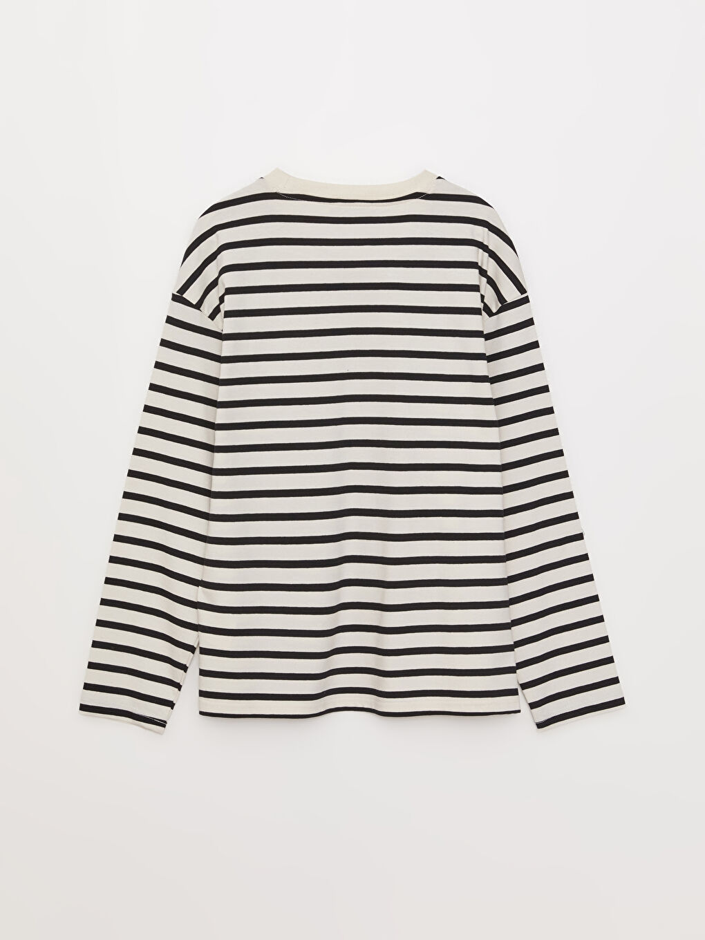 Siyah Bisiklet Yaka Çizgili Uzun Kollu Kadın Tişört-6