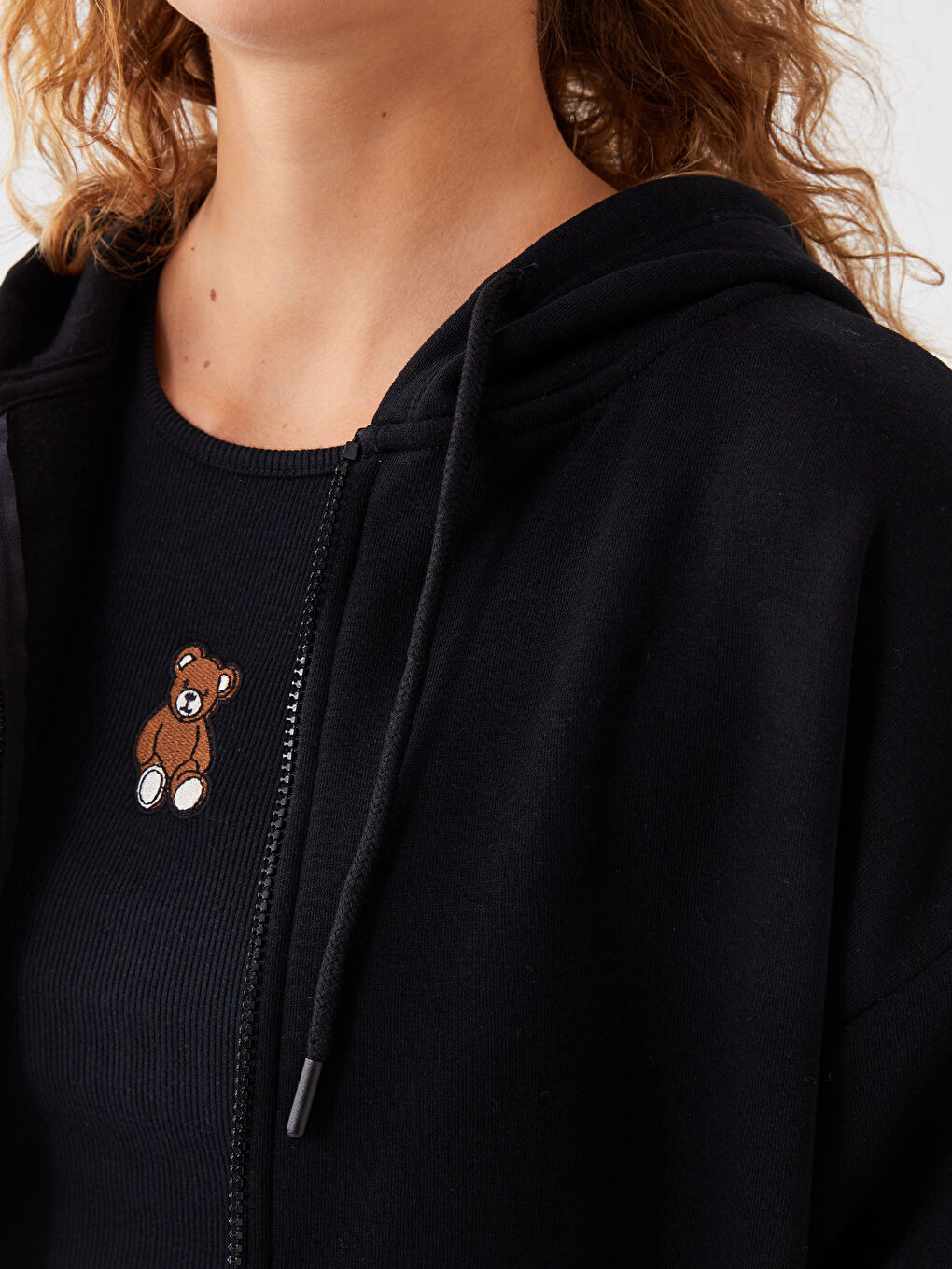 Siyah Kapüşonlu Düz Uzun Kollu Kadın Hırka-3