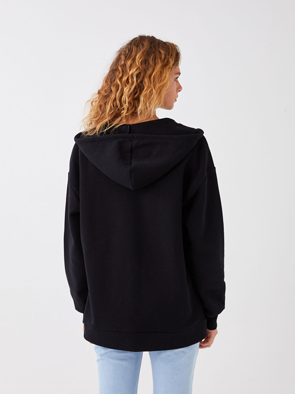 Siyah Kapüşonlu Düz Uzun Kollu Kadın Hırka-4