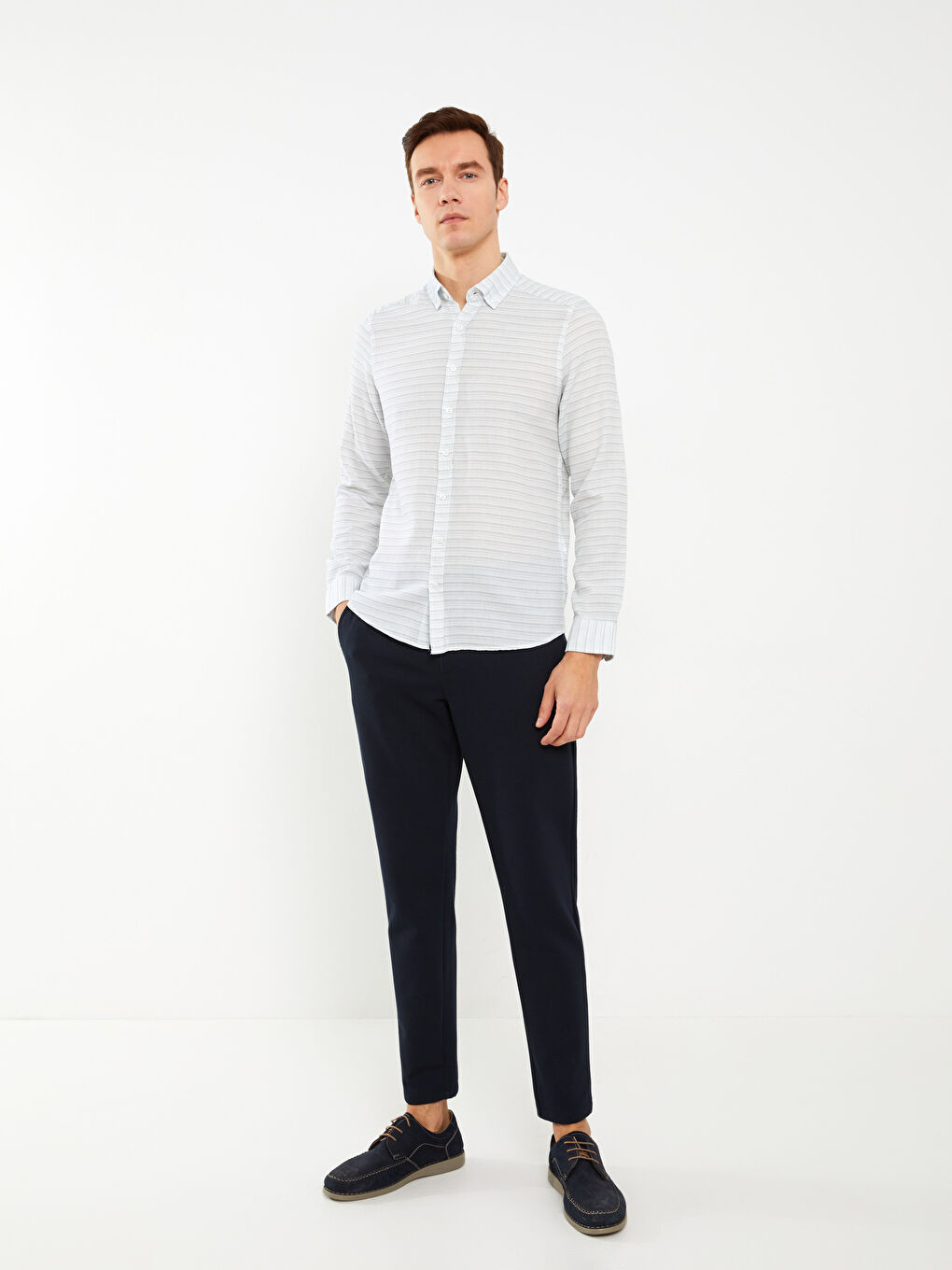Chemise pour Hommes Slim Fit à Manches Longues en Popeline à Motifs-2