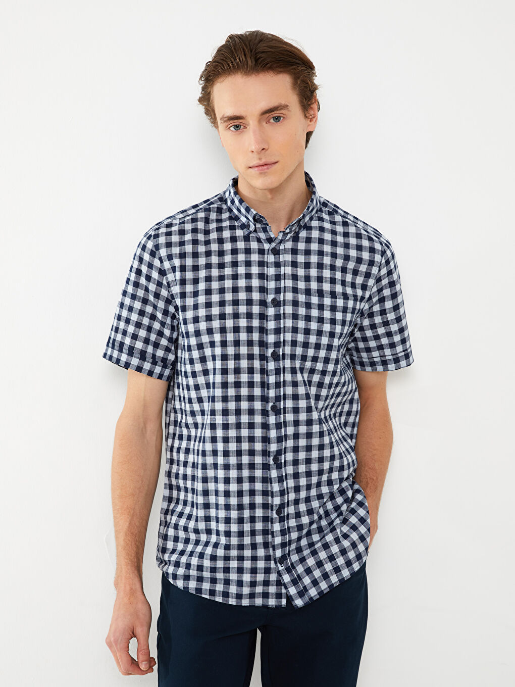 Mavi Regular Fit Kısa Kollu Ekose Poplin Erkek Gömlek